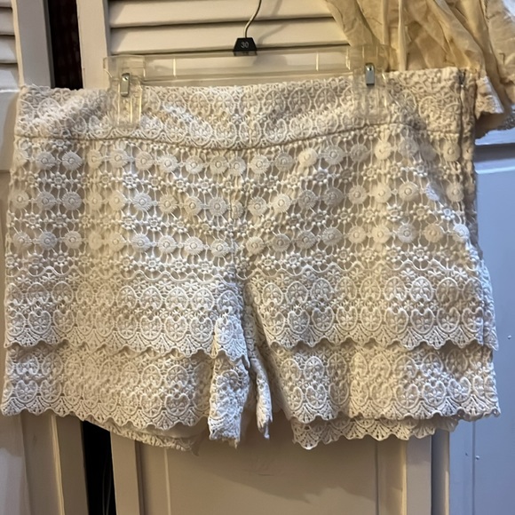 SET - NWT Ultra Pink Lace Fabric Square Neck Blouse & Loft Crochet Fabric Shorts - Picture 7 of 17